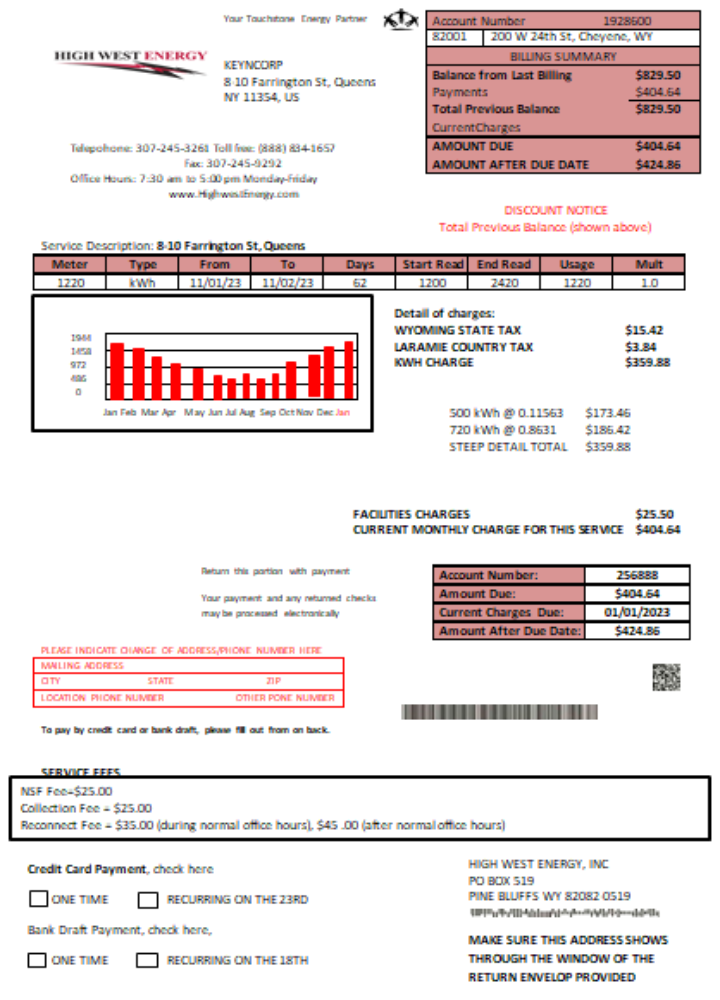 Wyoming High West Energy utility business bill, page 1 SCR PSD template